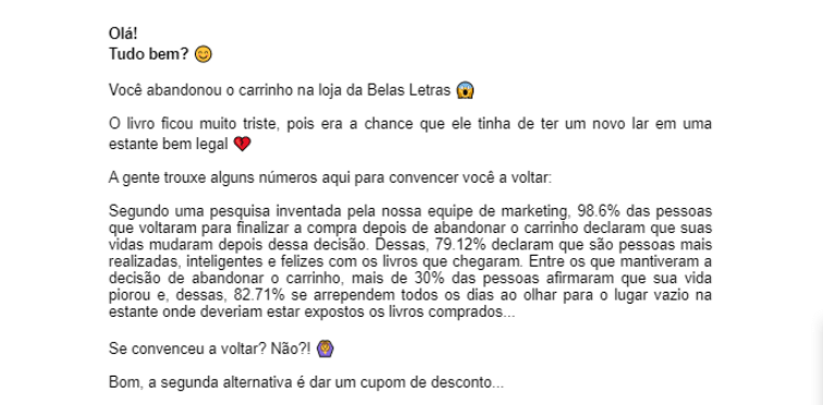 Email carrinho abandonado Belas Letras